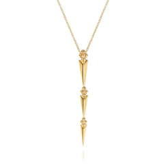 14K Yellow Gold Bujukan Clover and Graduating Triangle Pyramid Drop Necklace