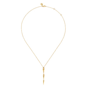 Bujukan Punk - 14K Yellow Gold Bujukan Clover and Graduating Triangle Pyramid Drop Necklace