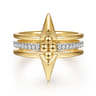 Bujukan Punk - 14K Yellow Gold Bujukan Clover and Triangle Pyramid Diamond Easy Stackable Ring - 0.12 ct