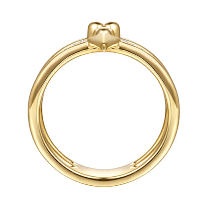 Bujukan Punk - 14K Yellow Gold Bujukan Clover and Triangle Pyramid Diamond Easy Stackable Ring