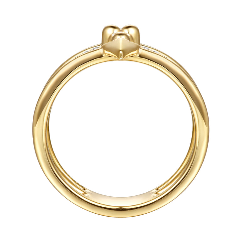 Bujukan Punk - 14K Yellow Gold Bujukan Clover and Triangle Pyramid Diamond Easy Stackable Ring - 0.12 ct - Shot 2