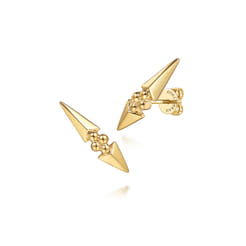 Bujukan Punk - 14K Yellow Gold Bujukan Clover and Triangle Pyramid Ear Climber Earrings