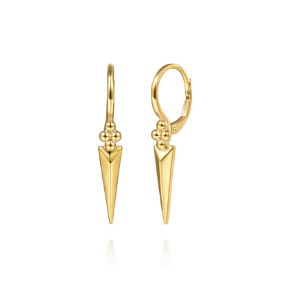Bujukan Punk - 14K Yellow Gold Bujukan Clover and Triangle Pyramid Leverback Drop Earrings