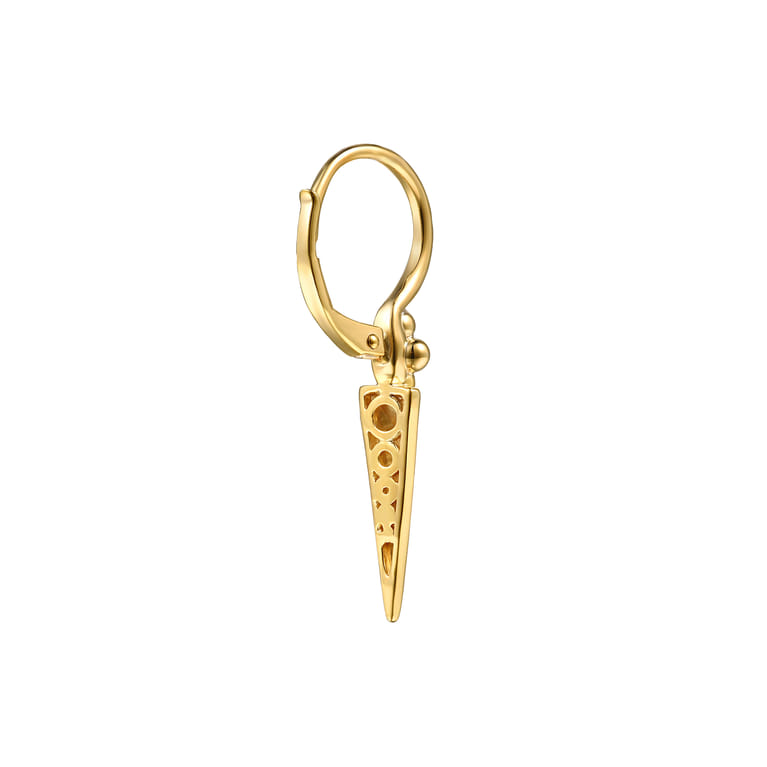 Bujukan Punk - 14K Yellow Gold Bujukan Clover and Triangle Pyramid Leverback Drop Earrings - Shot 2