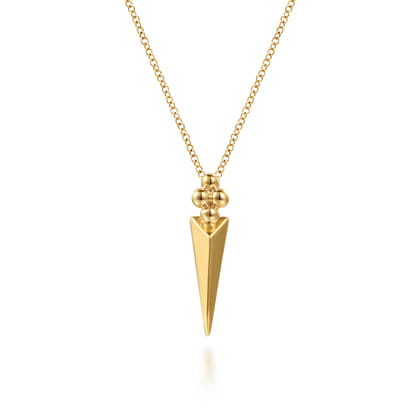 Bujukan Punk - 14K Yellow Gold Bujukan Clover and Triangle Pyramid Pendant Necklace