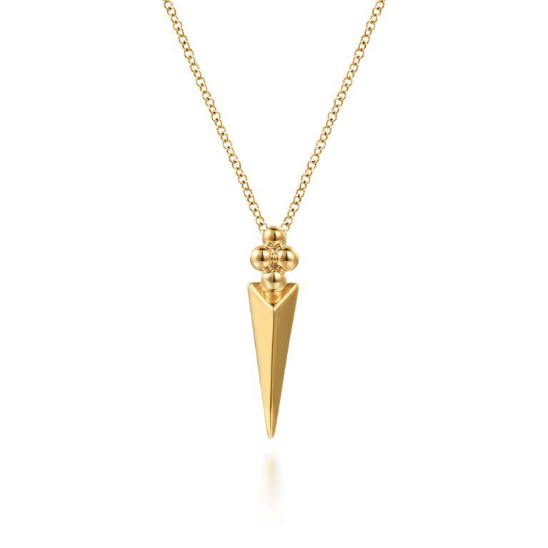 Bujukan Punk - 14K Yellow Gold Bujukan Clover and Triangle Pyramid Pendant Necklace - Shot 1