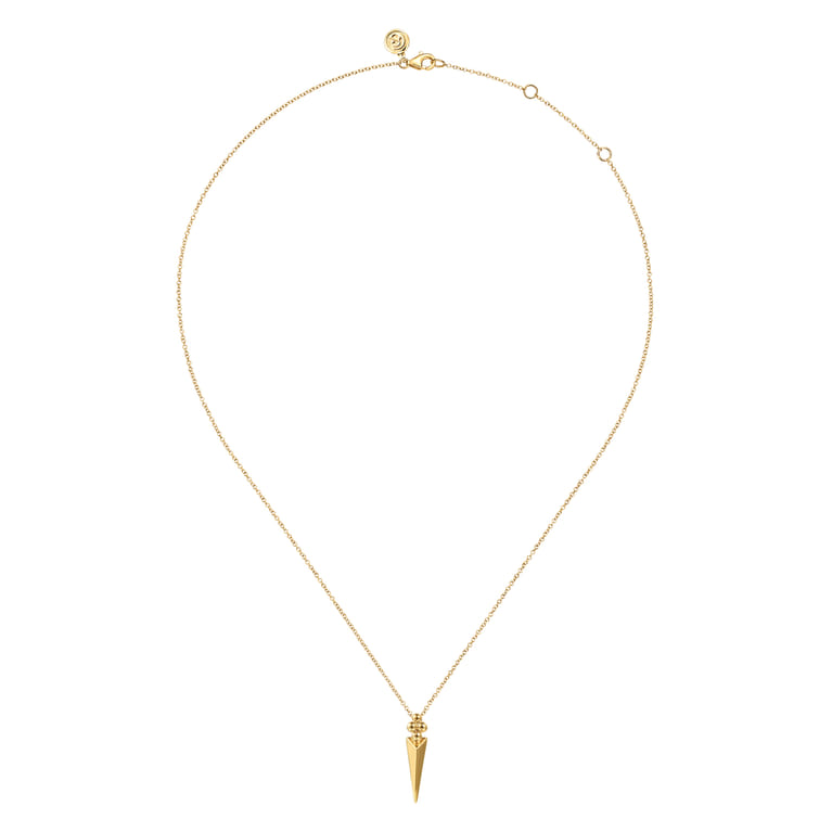 Bujukan Punk - 14K Yellow Gold Bujukan Clover and Triangle Pyramid Pendant Necklace - Shot 2