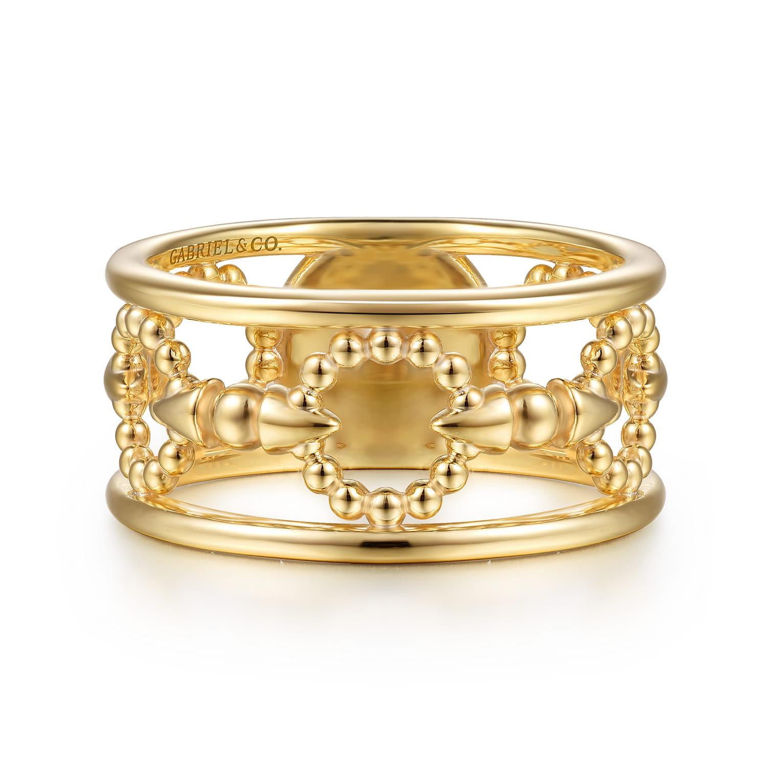 Bujukan Punk - 14K Yellow Gold Bujukan Link and Bullet Wide Band Ring - Shot 1