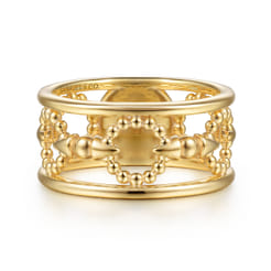 Bujukan Punk - 14K Yellow Gold Bujukan Link and Bullet Wide Band Ring