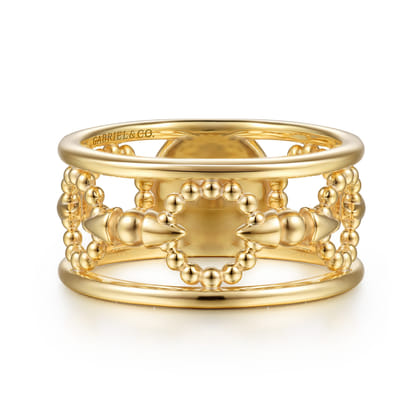 Bujukan Punk - 14K Yellow Gold Bujukan Link and Bullet Wide Band Ring