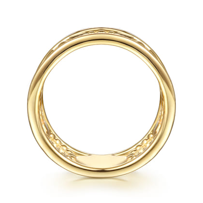 Bujukan Punk - 14K Yellow Gold Bujukan Link and Bullet Wide Band Ring
