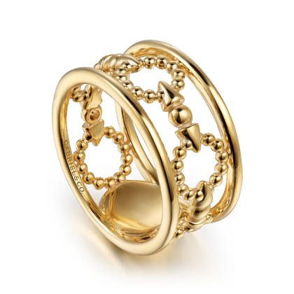 Bujukan Punk - 14K Yellow Gold Bujukan Link and Bullet Wide Band Ring