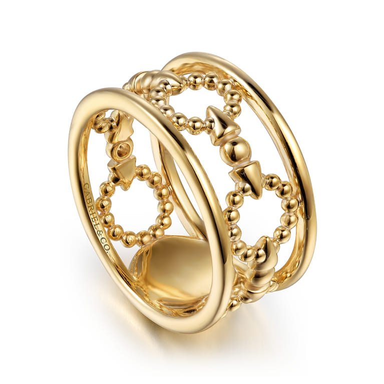 Bujukan Punk - 14K Yellow Gold Bujukan Link and Bullet Wide Band Ring - Shot 3