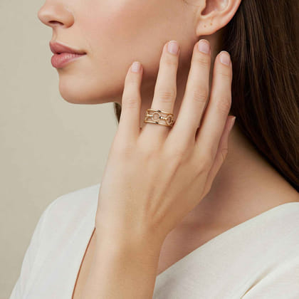 Bujukan Punk - 14K Yellow Gold Bujukan Link and Bullet Wide Band Ring