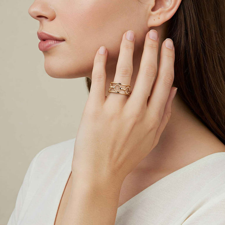 Bujukan Punk - 14K Yellow Gold Bujukan Link and Bullet Wide Band Ring - Shot 5