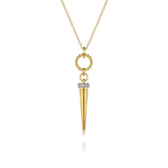14K Yellow Gold Bujukan Link and Diamond Bullet Drop Necklace