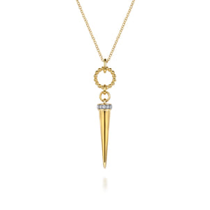 Bujukan Punk - 14K Yellow Gold Bujukan Link and Diamond Bullet Drop Necklace