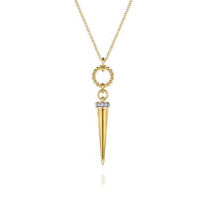 Bujukan Punk - 14K Yellow Gold Bujukan Link and Diamond Bullet Drop Necklace