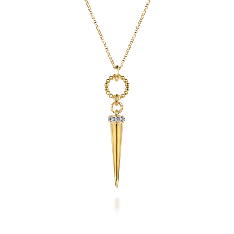 Bujukan Punk - 14K Yellow Gold Bujukan Link and Diamond Bullet Drop Necklace - 0.07 ct - Shot 1