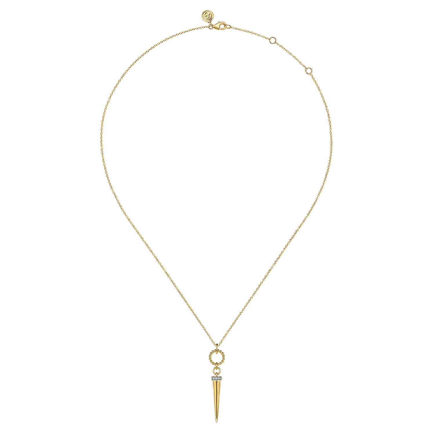 Bujukan Punk - 14K Yellow Gold Bujukan Link and Diamond Bullet Drop Necklace