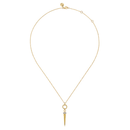 Bujukan Punk - 14K Yellow Gold Bujukan Link and Diamond Bullet Drop Necklace