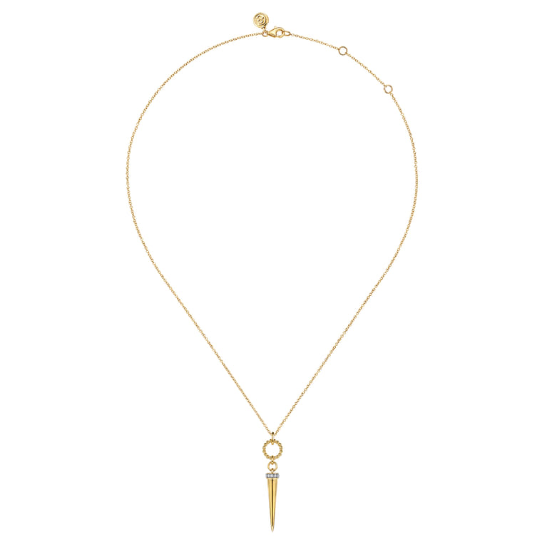 Bujukan Punk - 14K Yellow Gold Bujukan Link and Diamond Bullet Drop Necklace - 0.07 ct - Shot 2