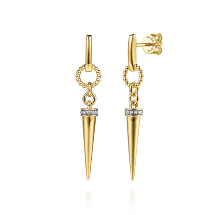 Bujukan Punk - 14K Yellow Gold Bujukan Link and Diamond Bullet Stud Drop Earrings