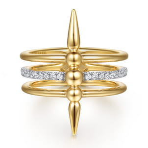 Bujukan Punk - 14K Yellow Gold Bujukan Spike and Diamond Easy Stackable Ring