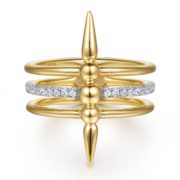 Bujukan Punk - 14K Yellow Gold Bujukan Spike and Diamond Easy Stackable Ring - 0.15 ct - Shot 1