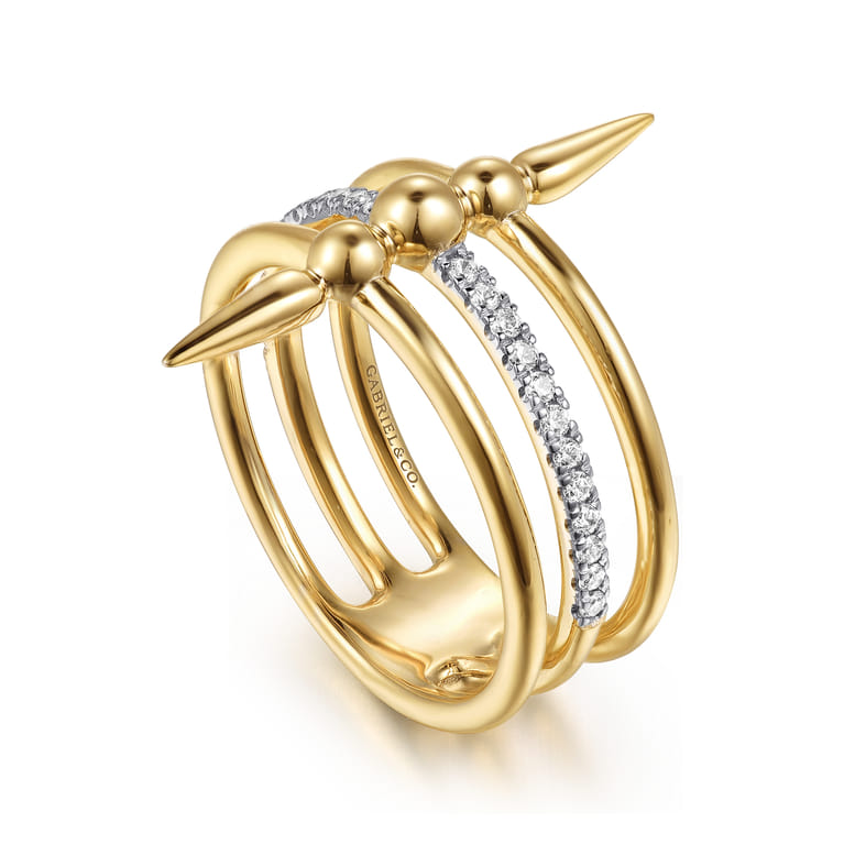 Bujukan Punk - 14K Yellow Gold Bujukan Spike and Diamond Easy Stackable Ring - 0.15 ct - Shot 3