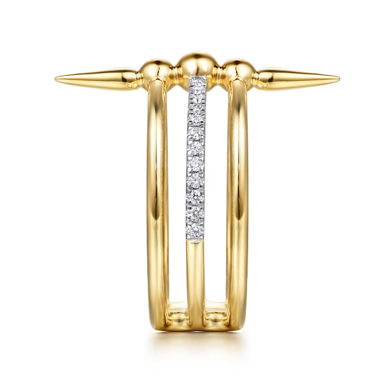 Bujukan Punk - 14K Yellow Gold Bujukan Spike and Diamond Easy Stackable Ring - 0.15 ct - Shot 4