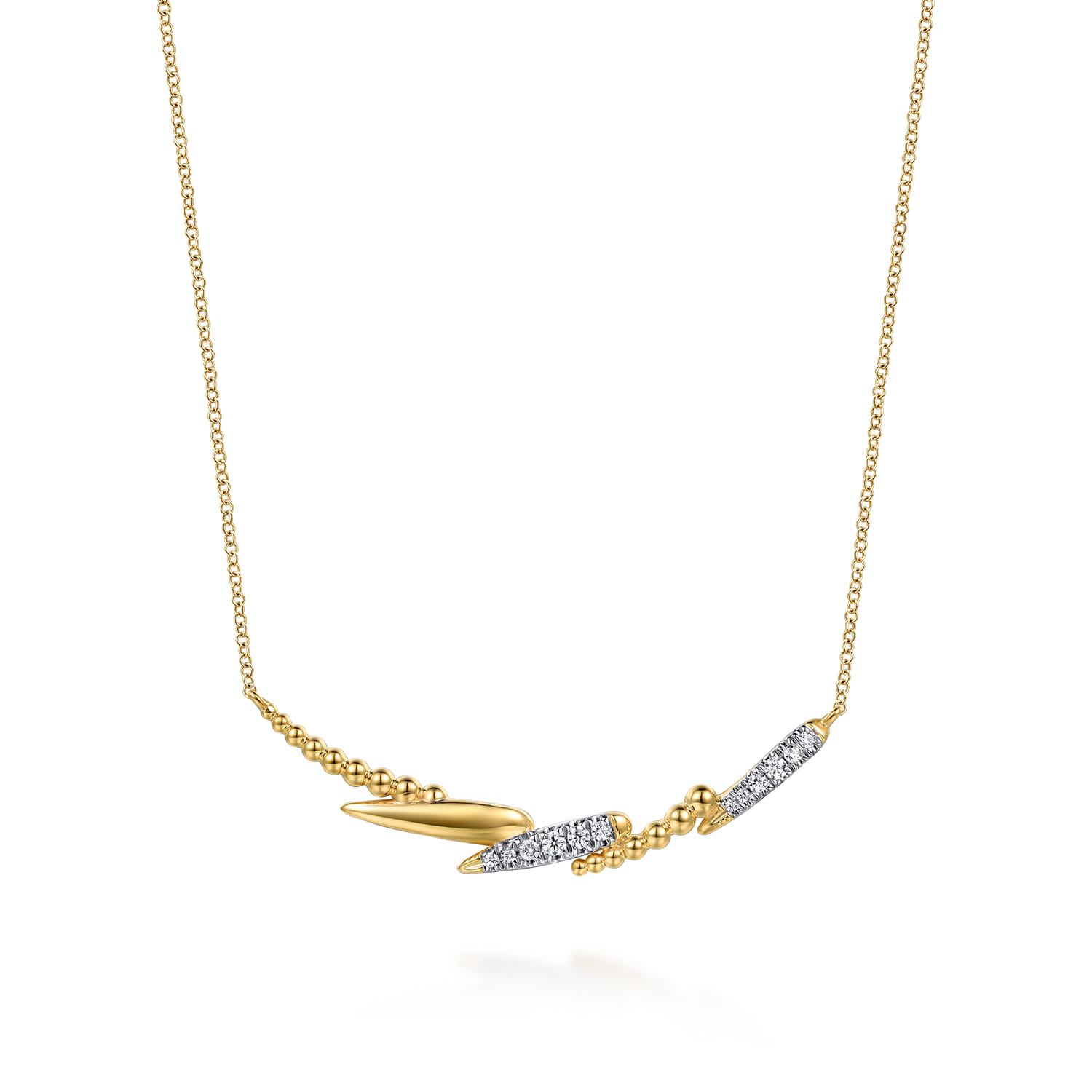 Bujukan Punk - 14K Yellow Gold Bujukan and Diamond Bar Necklace - 0.15 ct - Shot 1