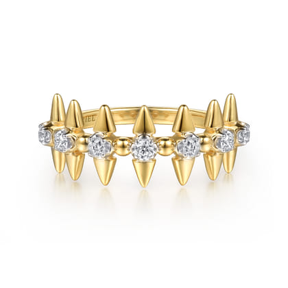Bujukan Punk - 14K Yellow Gold Bujukan and Diamond Bullet Stackable Ring