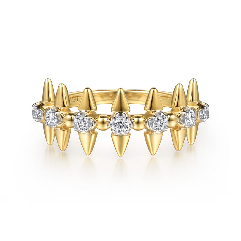 Bujukan Punk - 14K Yellow Gold Bujukan and Diamond Bullet Stackable Ring - 0.2 ct - Shot 1