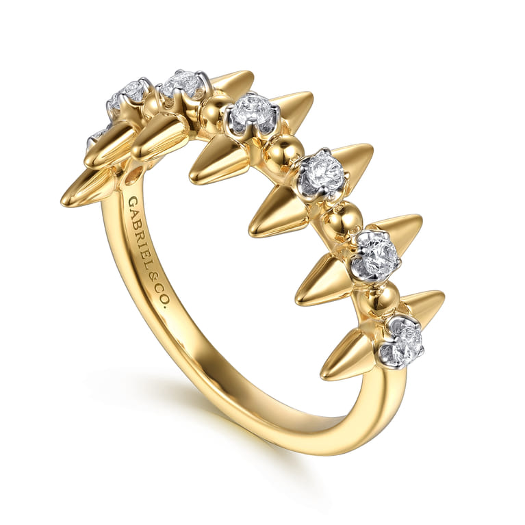 Bujukan Punk - 14K Yellow Gold Bujukan and Diamond Bullet Stackable Ring - 0.2 ct - Shot 3