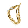 Bujukan Punk - 14K Yellow Gold Bujukan and Diamond Double Row Chevron Spike Ring - 0.08 ct