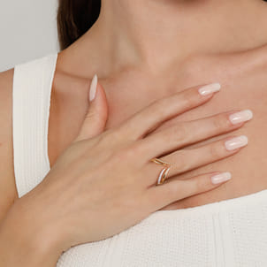 Bujukan Punk - 14K Yellow Gold Bujukan and Diamond Double Row Chevron Spike Ring