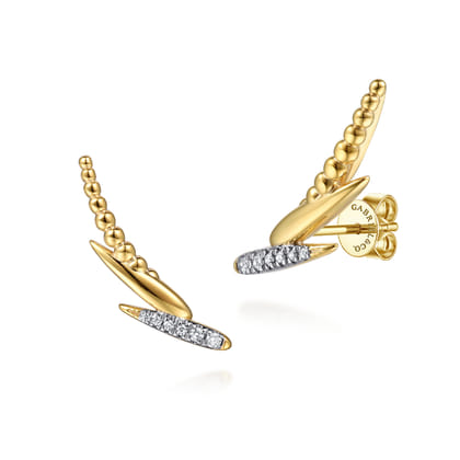 Bujukan Punk - 14K Yellow Gold Bujukan and Diamond Ear Climber Earrings