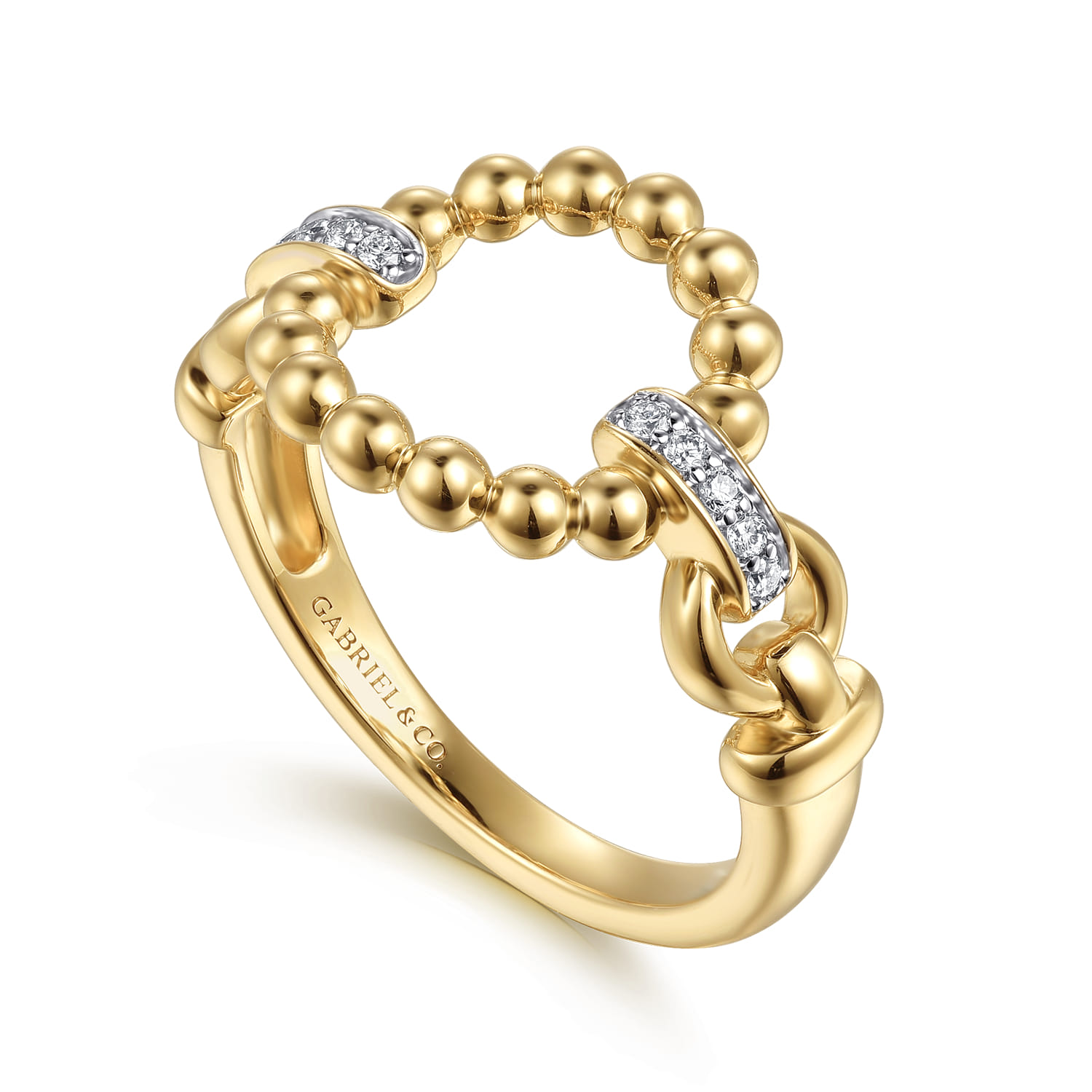 Bujukan Punk - 14K Yellow Gold Bujukan and Diamond Link Ring - 0.06 ct - Shot 3