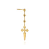 Bujukan Punk - 14K Yellow Gold Bujukan and Pave Diamond Cross Stud Drop Single Earring - 0.18 ct