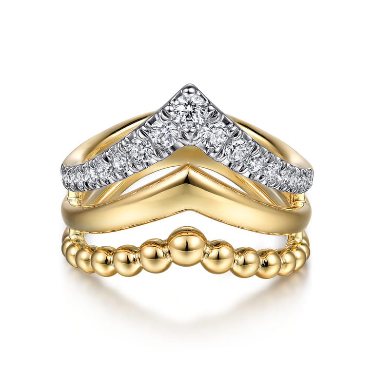 Bujukan Punk - 14K Yellow Gold Triple Row Bujukan Chevron Diamond Ring - 0.5 ct - Shot 1