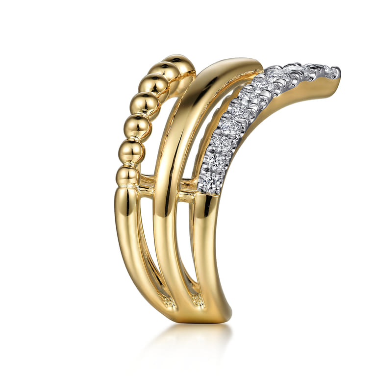 Bujukan Punk - 14K Yellow Gold Triple Row Bujukan Chevron Diamond Ring - 0.5 ct - Shot 4