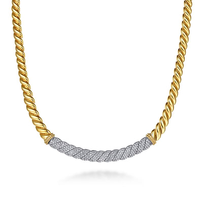 Bujukan-Retro - 14K White  Yellow Gold Bujukan Diamond Bar Necklace