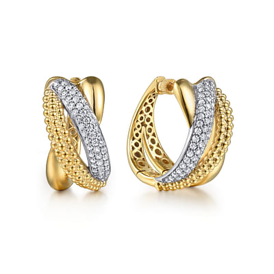 Bujukan-Retro - 14K White  Yellow Gold Bujukan and Diamond Intricate Hoop Earrings