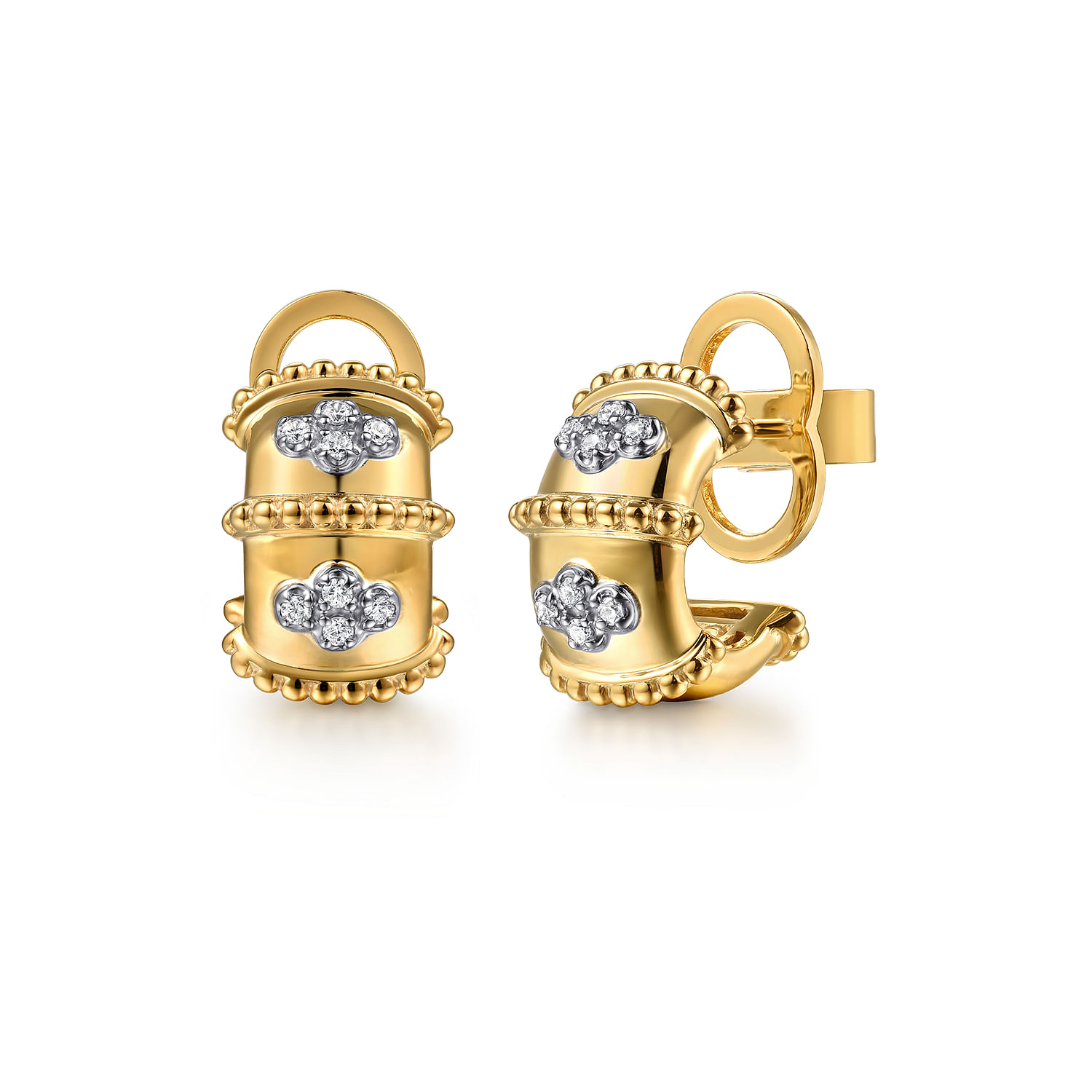 Bujukan-Retro - 14K White  Yellow Gold Bujukan and Diamond J Hoop Earrings