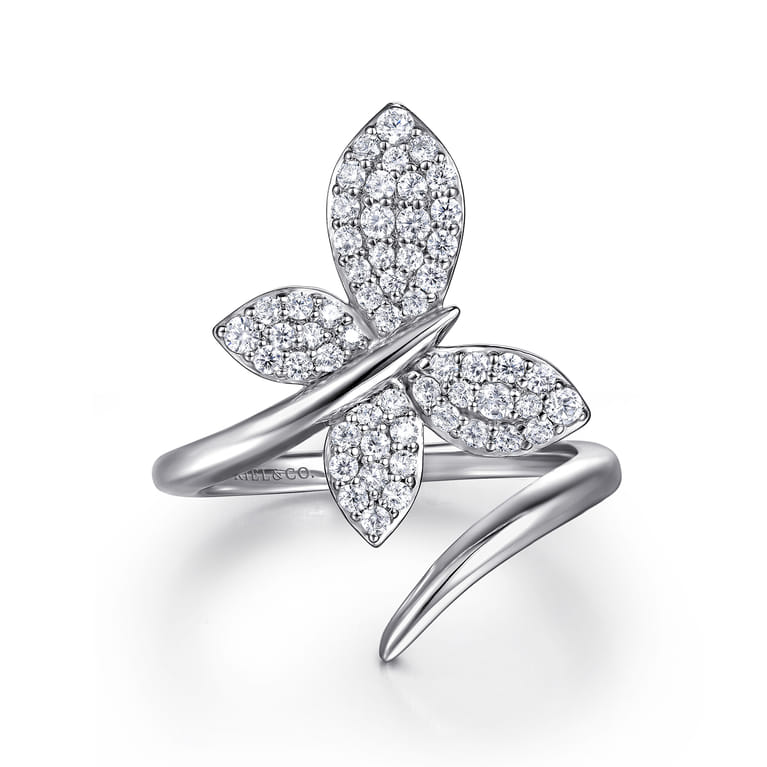 Butterfly - 14K White Gold Diamond Butterfly Bypass Ring - 0.5 ct - Shot 1