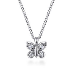 Butterfly - 14K White Gold Diamond Butterfly Pendant Necklace