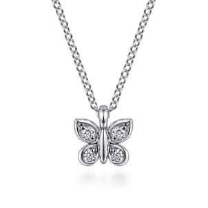Butterfly - 14K White Gold Diamond Butterfly Pendant Necklace