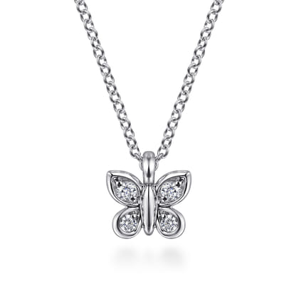 Butterfly - 14K White Gold Diamond Butterfly Pendant Necklace