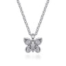 Butterfly - 14K White Gold Diamond Butterfly Pendant Necklace - 0.07 ct